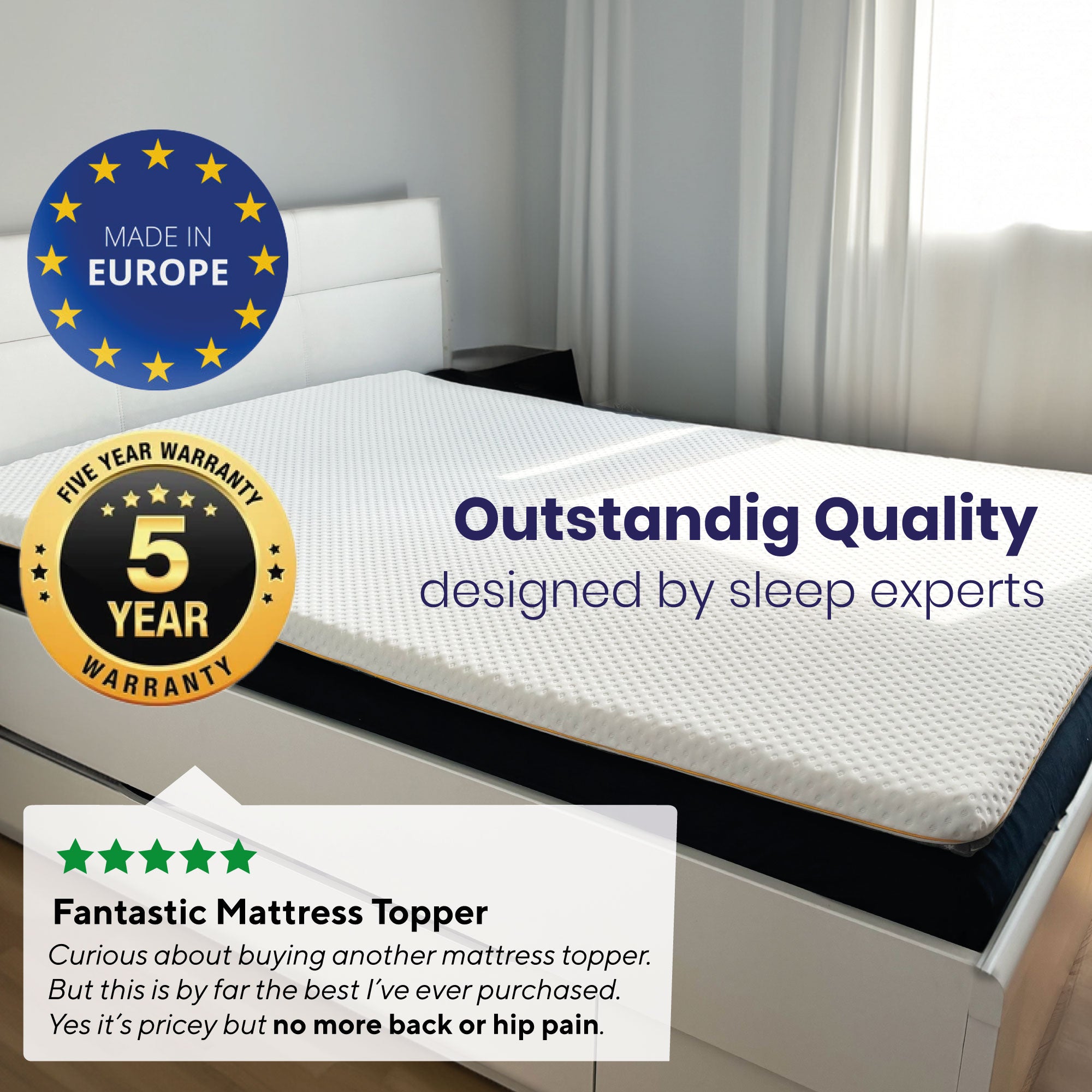 Brightr® Sleep Premium 2 in 1 mattress memory foam topper Best Memory foam Topper for back and hip pains Adjustable 