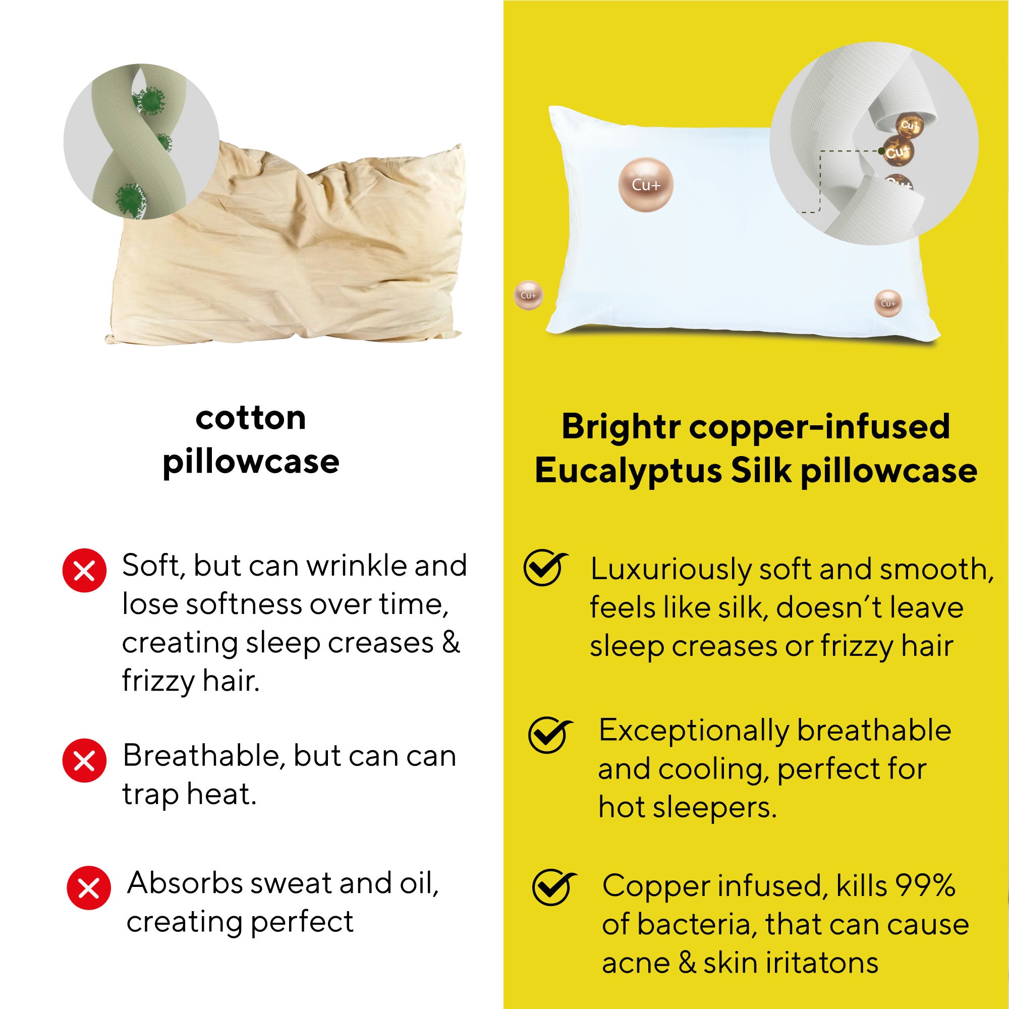 Brightr® Copper Eucalyptus Silk Pillowcase | Anti-Aging, Anti-Acne, Cooling